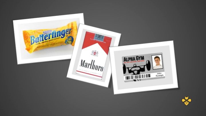 Slide 2 from Portland Seed Fund demo day: Individual-sized candy bar, cigarettes, gym membership