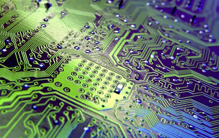 This a close up of a circuit board; you know, a short one A close up of a circuit board