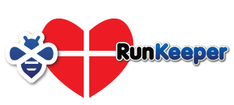 If it weren't almost midnight on an emergency blog post day this would be the Beeminder bee pursuing the runner from the RunKeeper logo, about to sting it on the butt The Beeminder logo and a heart and the RunKeeper logo