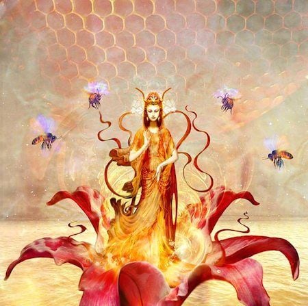 This is exactly how Leah looks when beeminding rituals Some kind of bee goddess in a flower