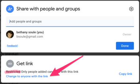 We said the blue share button was all you needed to know but I guess you also need to know to then click 'get shareable link'. Google Docs: how to share with Beebot instead of people