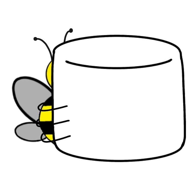 Finally, a title image where the bee is to scale! A bee carrying a marshmallow that's bigger than itself