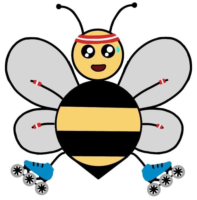 Bee wearing skates and sweatbands